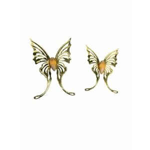 2 Vintage Home Interiors Gold Butterflies Wall Decor MCM Brass Wood Metal
